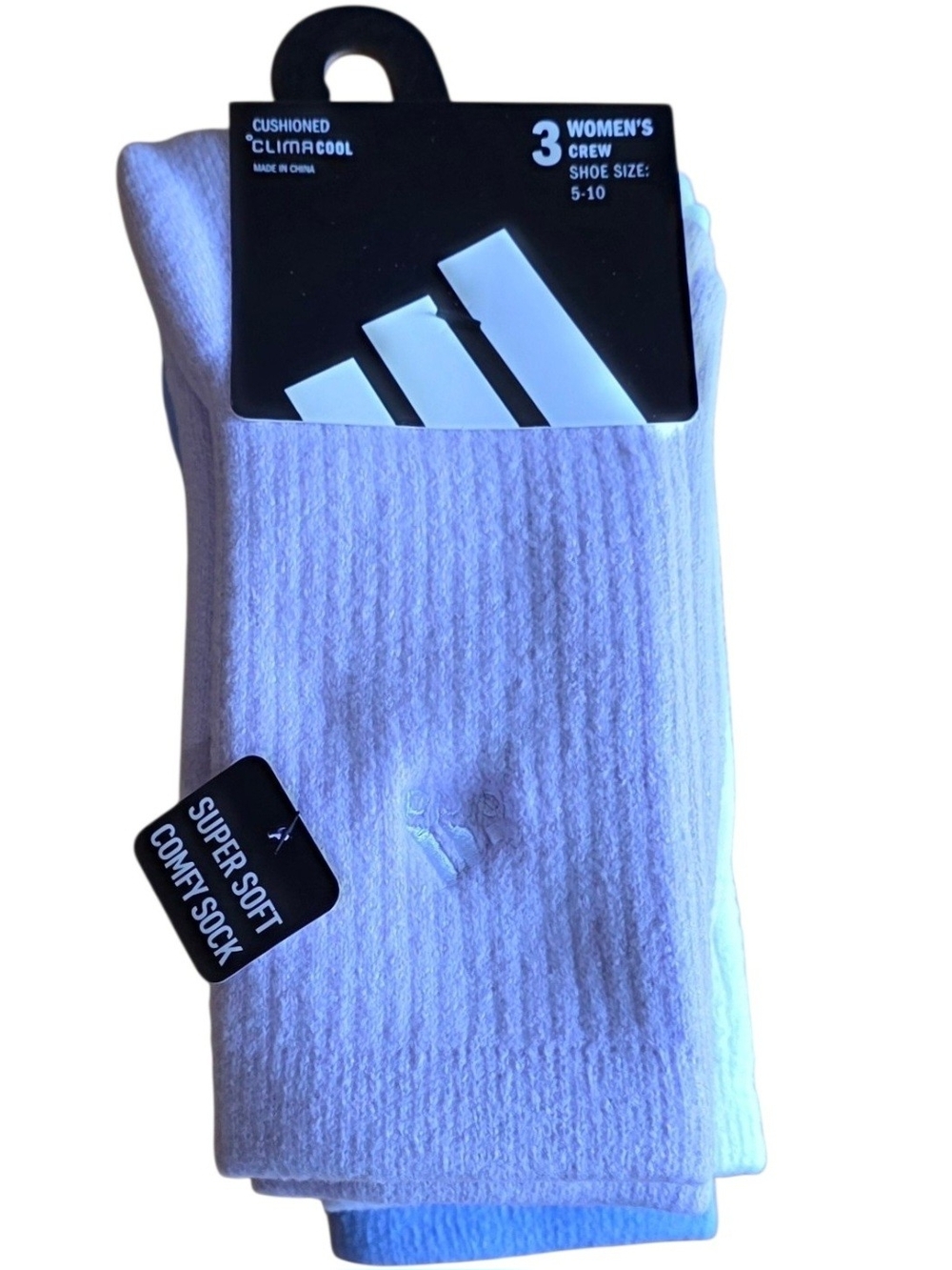 Adidas Cushioned Climacool Crew Super Soft Comfy Socks 3 Pack Lavender White Blu